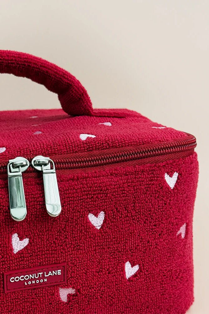 Shop Coconut Lane Coconut Lane Travel Towel Vanity Case in Mulberry Hearts Cosmetic Case for women – premium loungewear and festival fashion at Spoiled Brat
