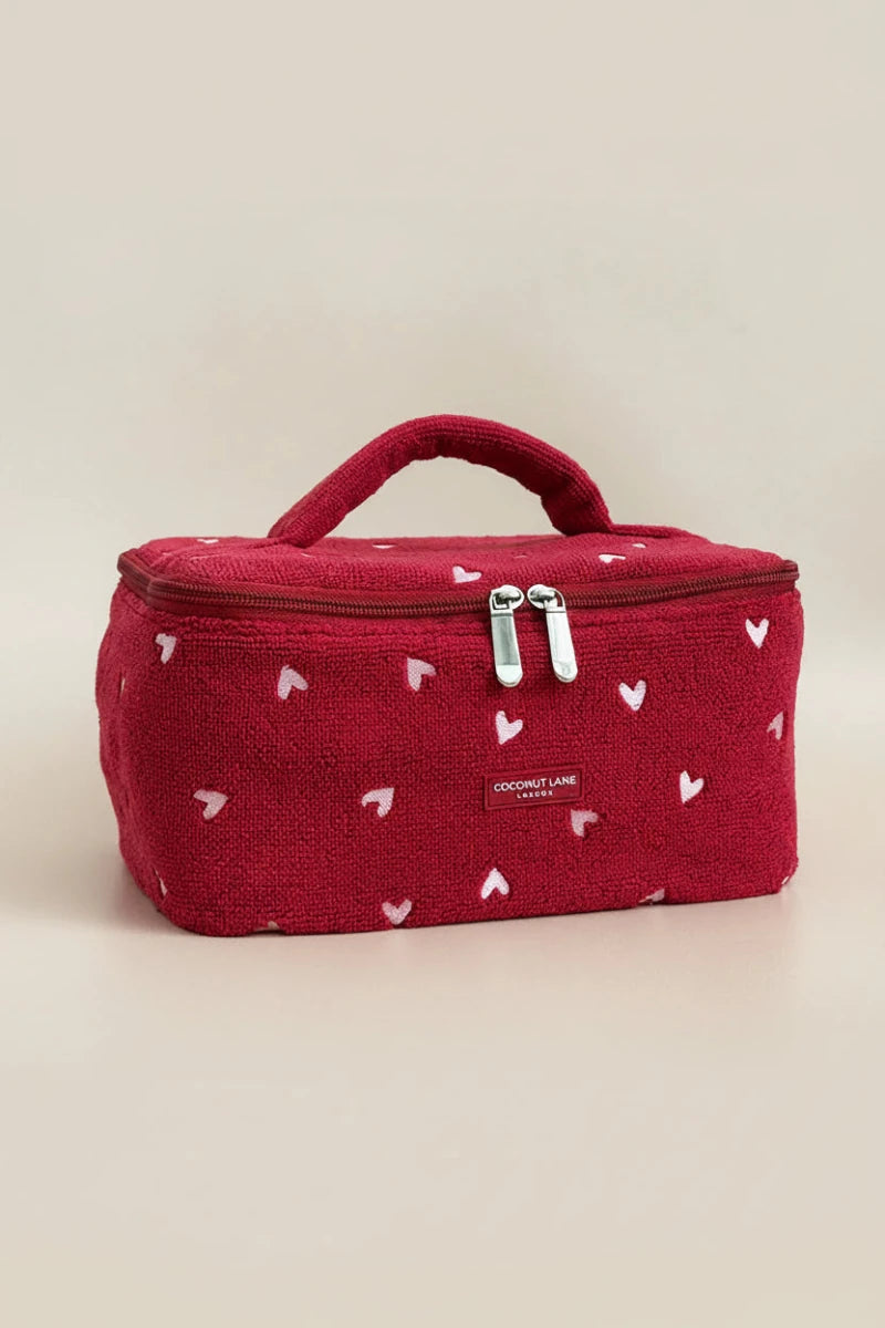 Shop Coconut Lane Coconut Lane Travel Towel Vanity Case in Mulberry Hearts Cosmetic Case for women – premium loungewear and festival fashion at Spoiled Brat