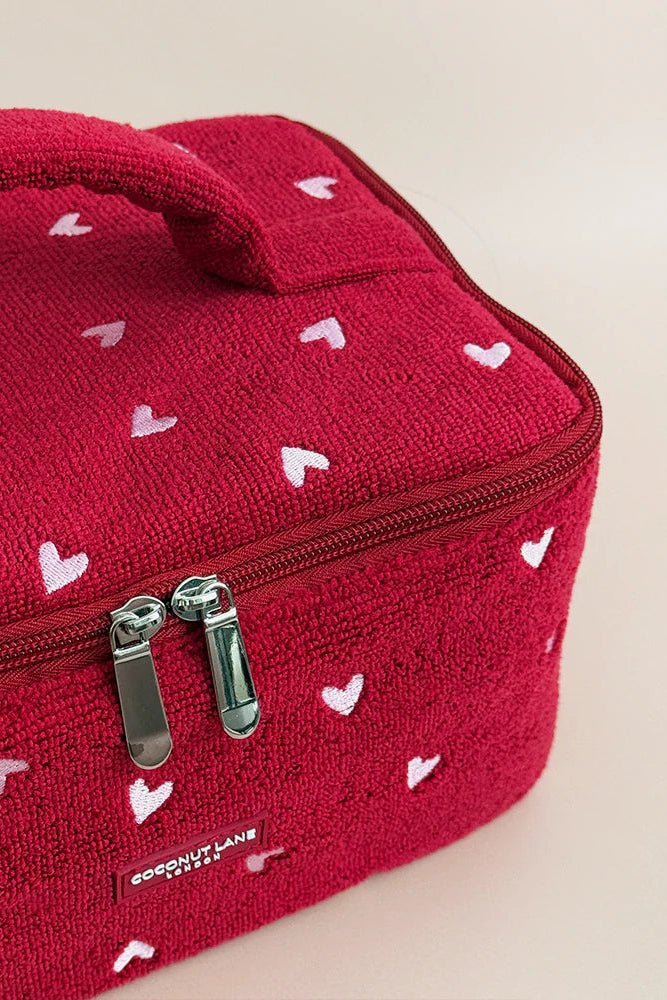 Shop Coconut Lane Coconut Lane Travel Towel Vanity Case in Mulberry Hearts Cosmetic Case for women – premium loungewear and festival fashion at Spoiled Brat