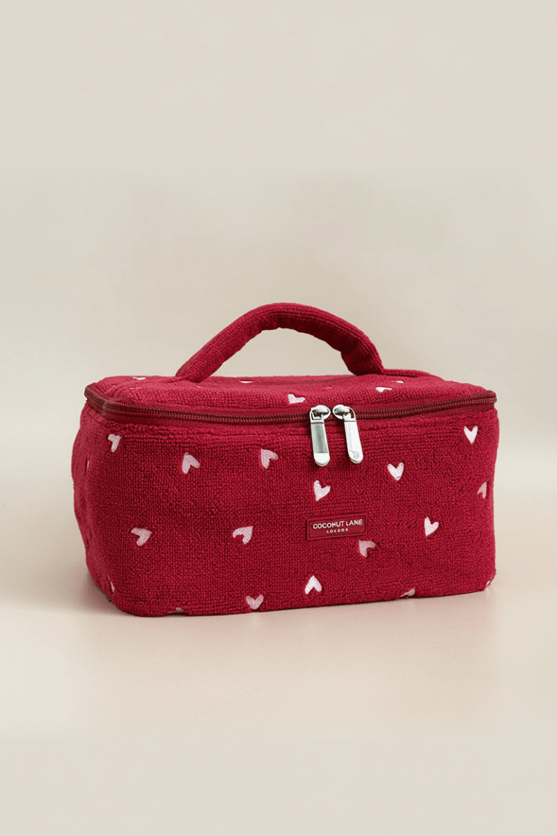 Shop Coconut Lane Coconut Lane Travel Towel Vanity Case in Mulberry Hearts Cosmetic Case for women – premium loungewear and festival fashion at Spoiled Brat