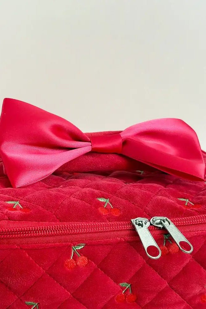 Shop Coconut Lane Coconut Lane Travel Vanity Case in Cherry Velvet Cosmetic Case for women – premium loungewear and festival fashion at Spoiled Brat