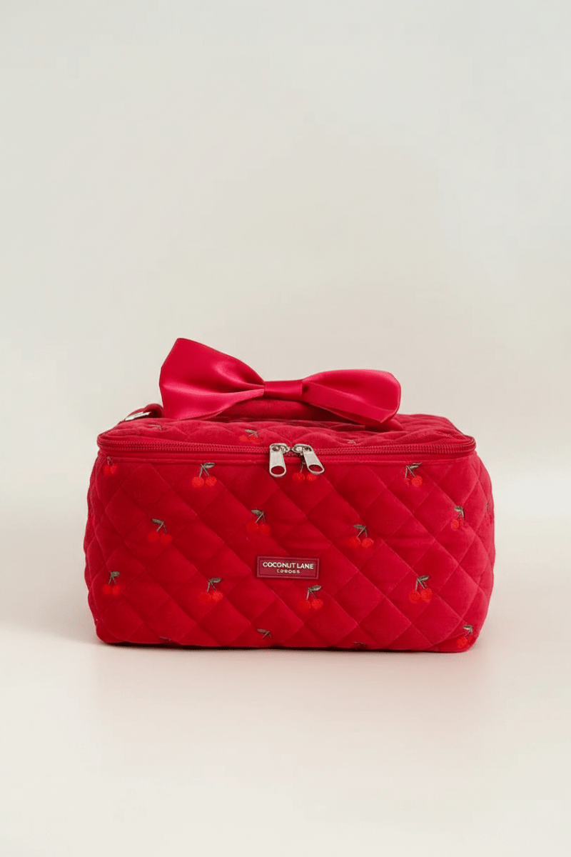 Shop Coconut Lane Coconut Lane Travel Vanity Case in Cherry Velvet Cosmetic Case for women – premium loungewear and festival fashion at Spoiled Brat