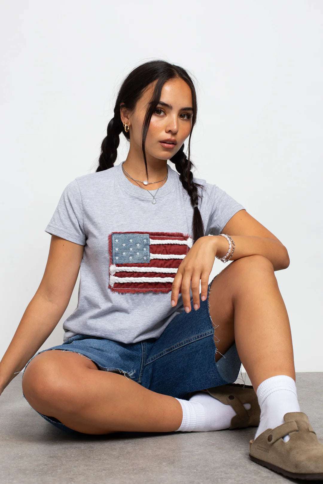 Shop Daisy Street Daisy Street Applique USA Flag T-Shirt T-Shirt for women – premium loungewear and festival fashion at Spoiled Brat