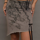Shop Daisy Street Daisy Street Asymmetrical Skirt with Print & Bow Detail Mini Skirt for women – premium loungewear and festival fashion at Spoiled Brat