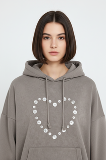 Daisy Street Button Heart Grey Hoodie - Spoiled Brat