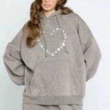 Shop Daisy Street Daisy Street Button Heart Grey Hoodie Hoodie for women – premium loungewear and festival fashion at Spoiled Brat