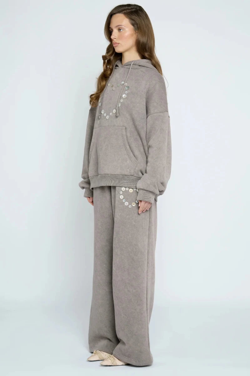 Shop Daisy Street Daisy Street Button Heart Grey Hoodie Hoodie for women – premium loungewear and festival fashion at Spoiled Brat