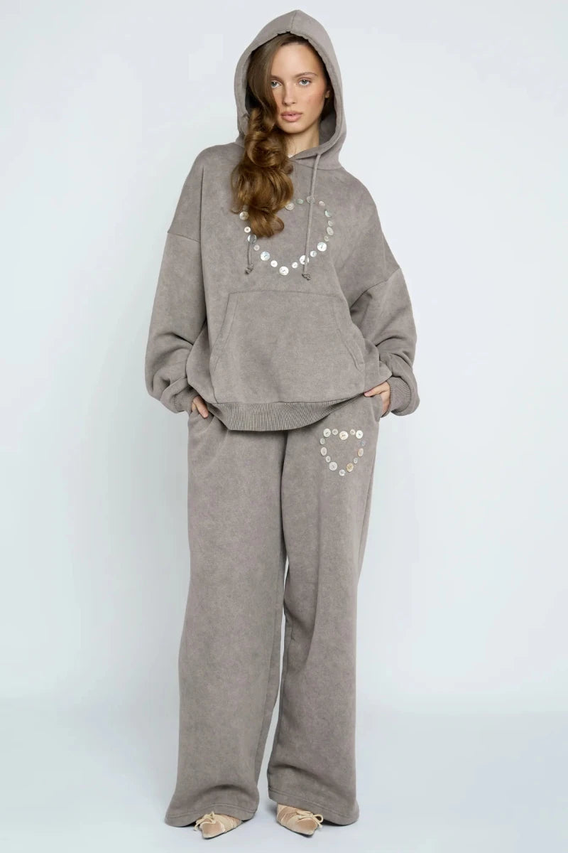 Shop Daisy Street Daisy Street Button Heart Grey Jogger Jogger Bottoms for women – premium loungewear and festival fashion at Spoiled Brat