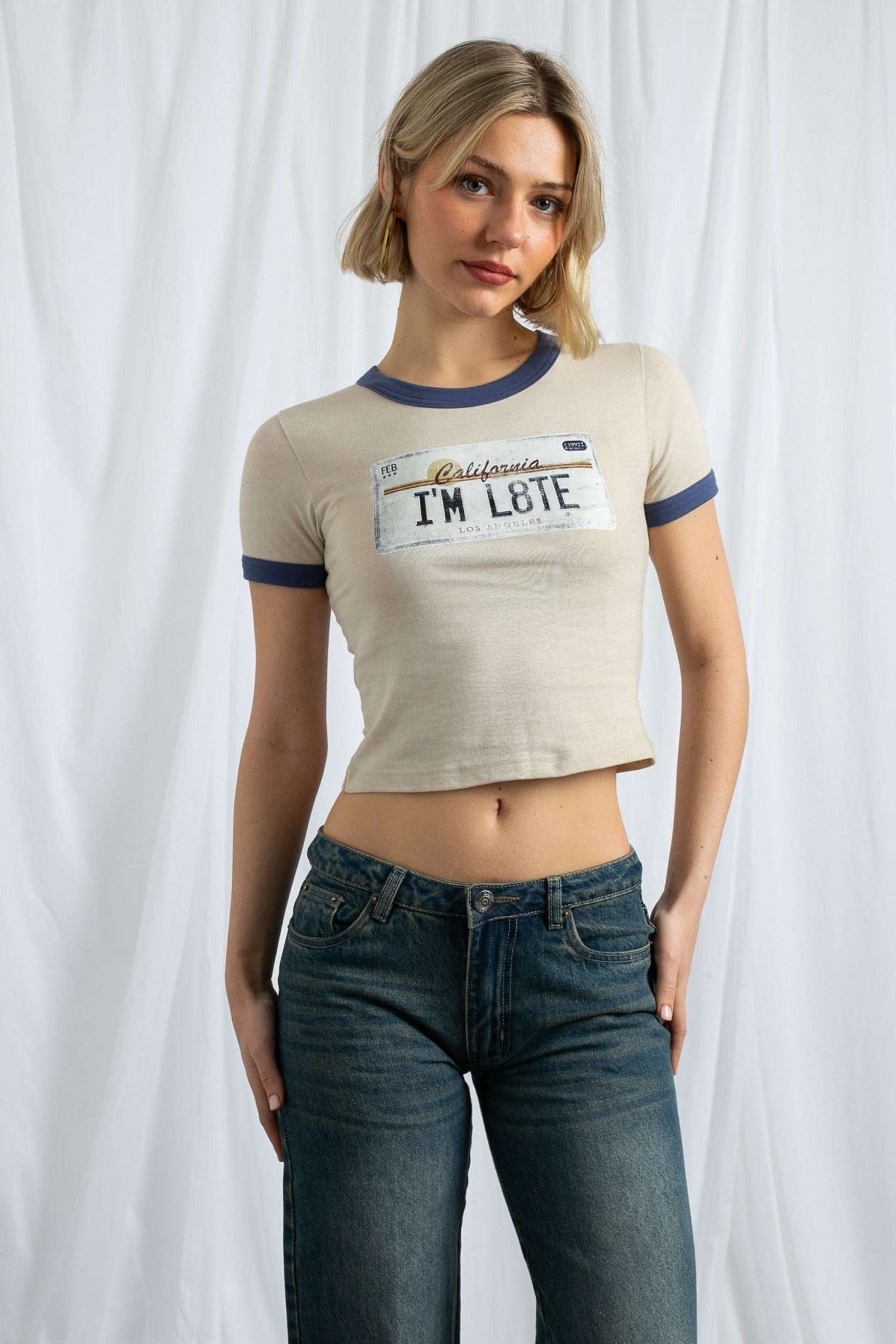 Shop Daisy Street Daisy Street California Licence Plate Ringer Tee T-Shirt for women – premium loungewear and festival fashion at Spoiled Brat