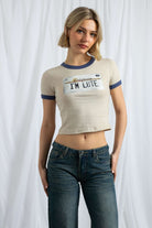 Shop Daisy Street Daisy Street California Licence Plate Ringer Tee T-Shirt for women – premium loungewear and festival fashion at Spoiled Brat