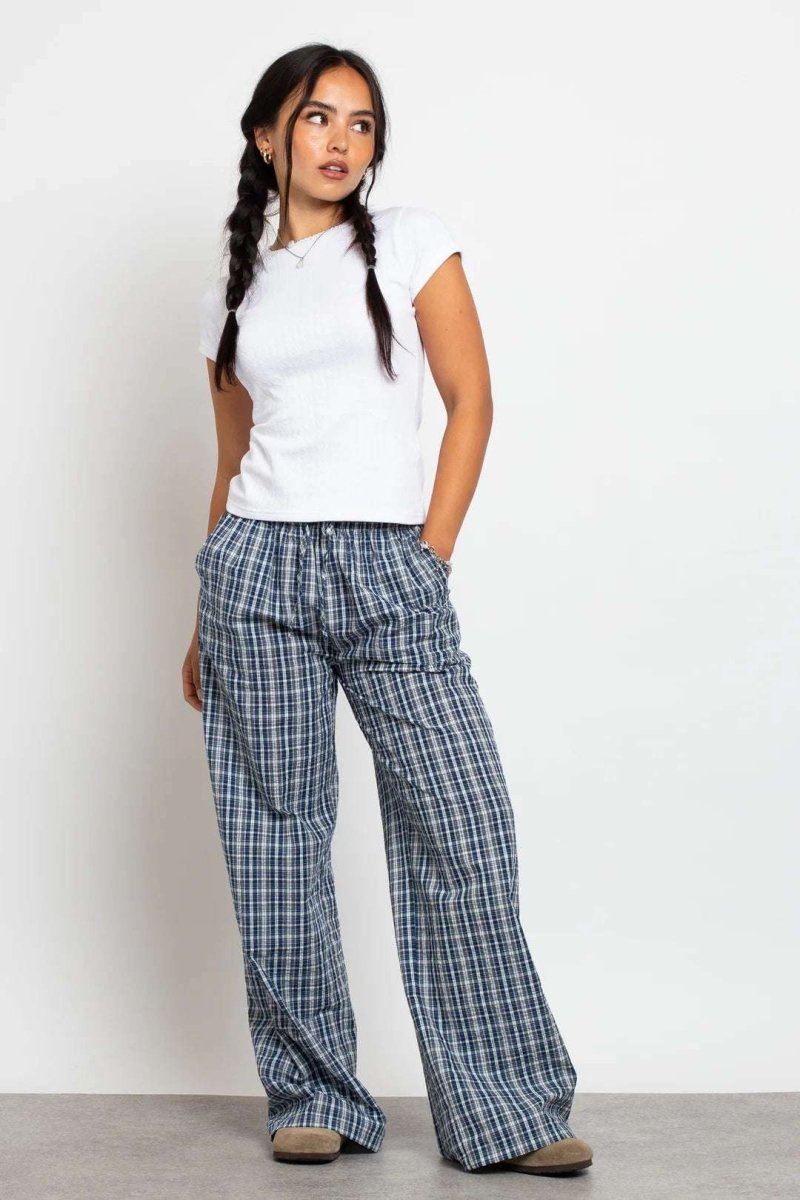 Shop Daisy Street Daisy Street Check Wide Leg Trouser with Drawcord Waist Jogger Bottoms for women – premium loungewear and festival fashion at Spoiled Brat