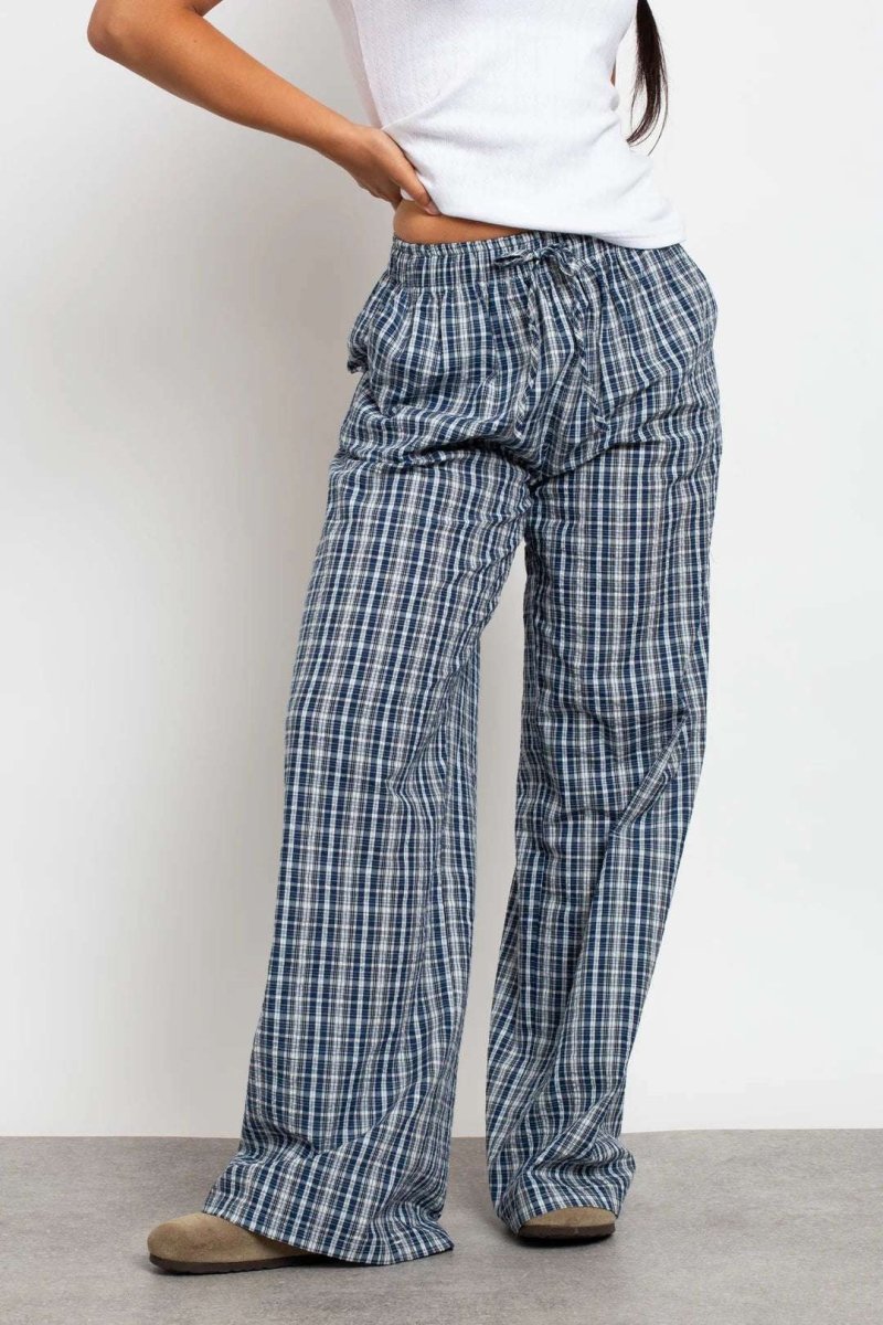 Shop Daisy Street Daisy Street Check Wide Leg Trouser with Drawcord Waist Jogger Bottoms for women – premium loungewear and festival fashion at Spoiled Brat
