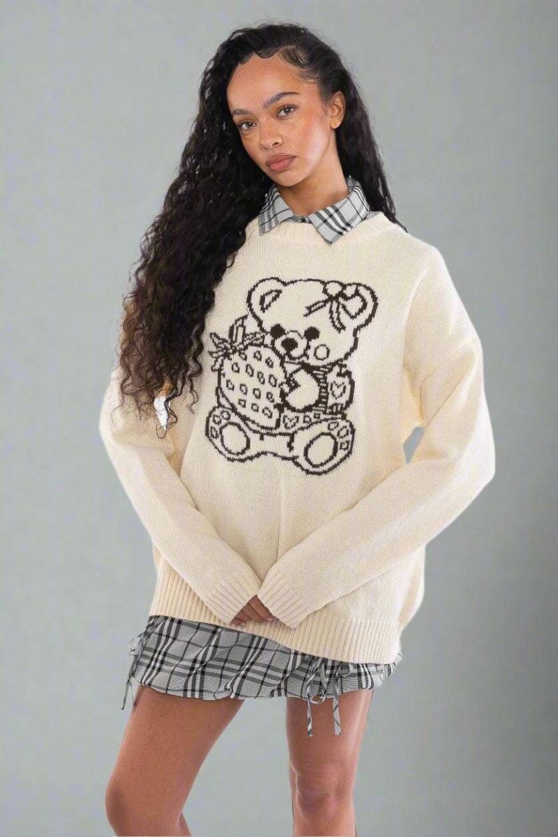 Shop Daisy Street Daisy Street Cute Teddy Bear Intarsia Knit Jumper Jumper for women – premium loungewear and festival fashion at Spoiled Brat