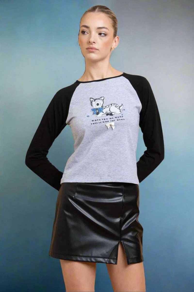 Shop Daisy Street Daisy Street Deer Contrast Raglan Sleeve Tee T-Shirts for women – premium loungewear and festival fashion at Spoiled Brat