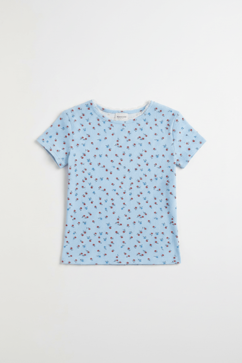 Shop Daisy Street Daisy Street Ditsy Ribbed Jersey Lace Trimmed Baby Tee Pyjamas for women – premium loungewear and festival fashion at Spoiled Brat