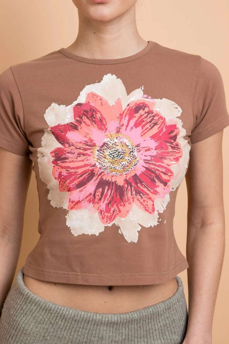 Shop Daisy Street Daisy Street Flower Motif Baby Tee T-Shirts for women – premium loungewear and festival fashion at Spoiled Brat