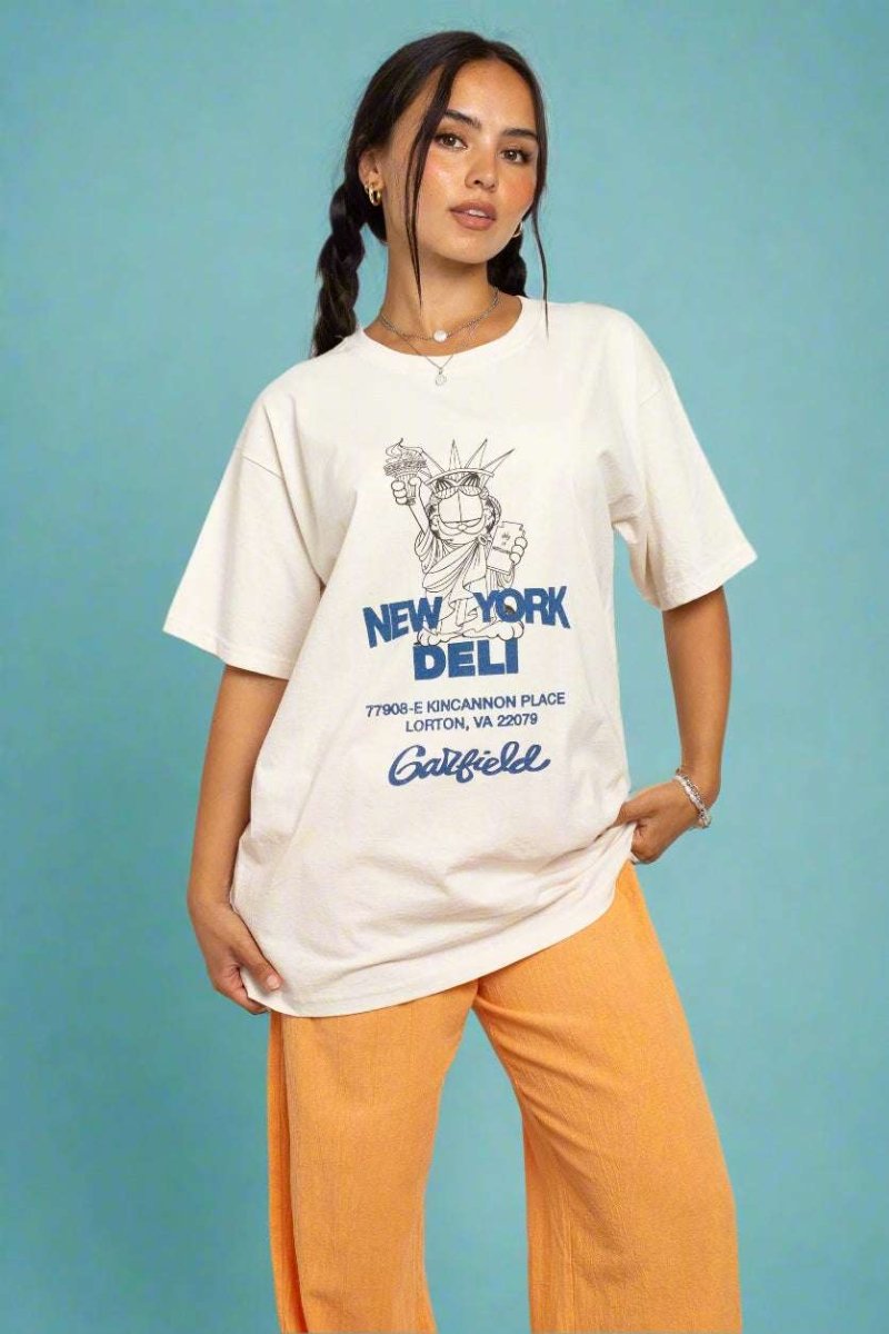 Shop Daisy Street Daisy Street Garfield New York Deli Oversized Tee T-Shirt for women – premium loungewear and festival fashion at Spoiled Brat