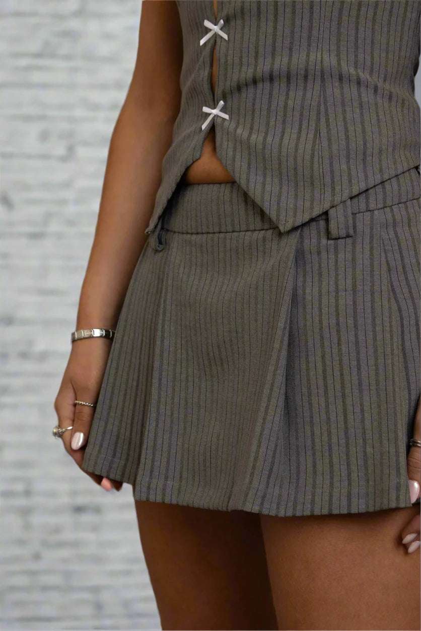 Daisy Street Mini Striped Pleated Skirt - Spoiled Brat