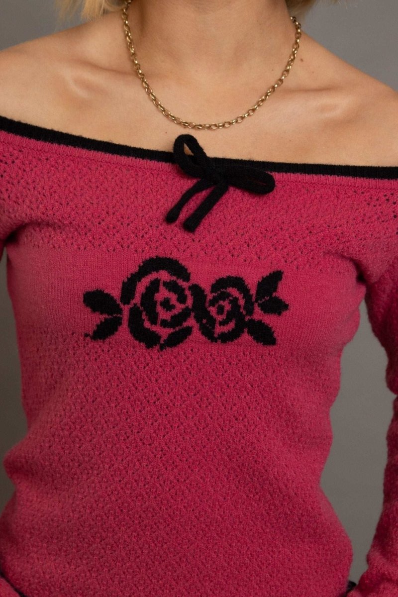 Shop Daisy Street Daisy Street Off The Shoulder Pointelle Knit Top T-Shirts for women – premium loungewear and festival fashion at Spoiled Brat