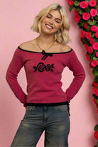 Shop Daisy Street Daisy Street Off The Shoulder Pointelle Knit Top T-Shirts for women – premium loungewear and festival fashion at Spoiled Brat
