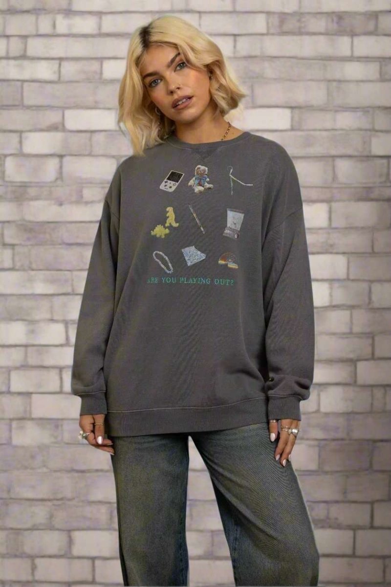 Shop Daisy Street Daisy Street Playing Out Oversized Sweatshirt Sweater for women – premium loungewear and festival fashion at Spoiled Brat