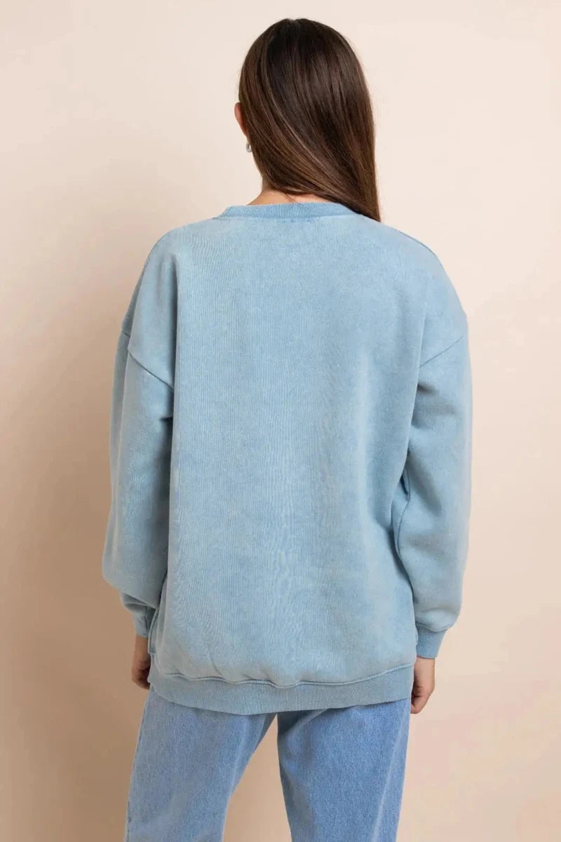 Shop Daisy Street Daisy Street Positano Italy Embroidered Sweater Hoodie for women – premium loungewear and festival fashion at Spoiled Brat