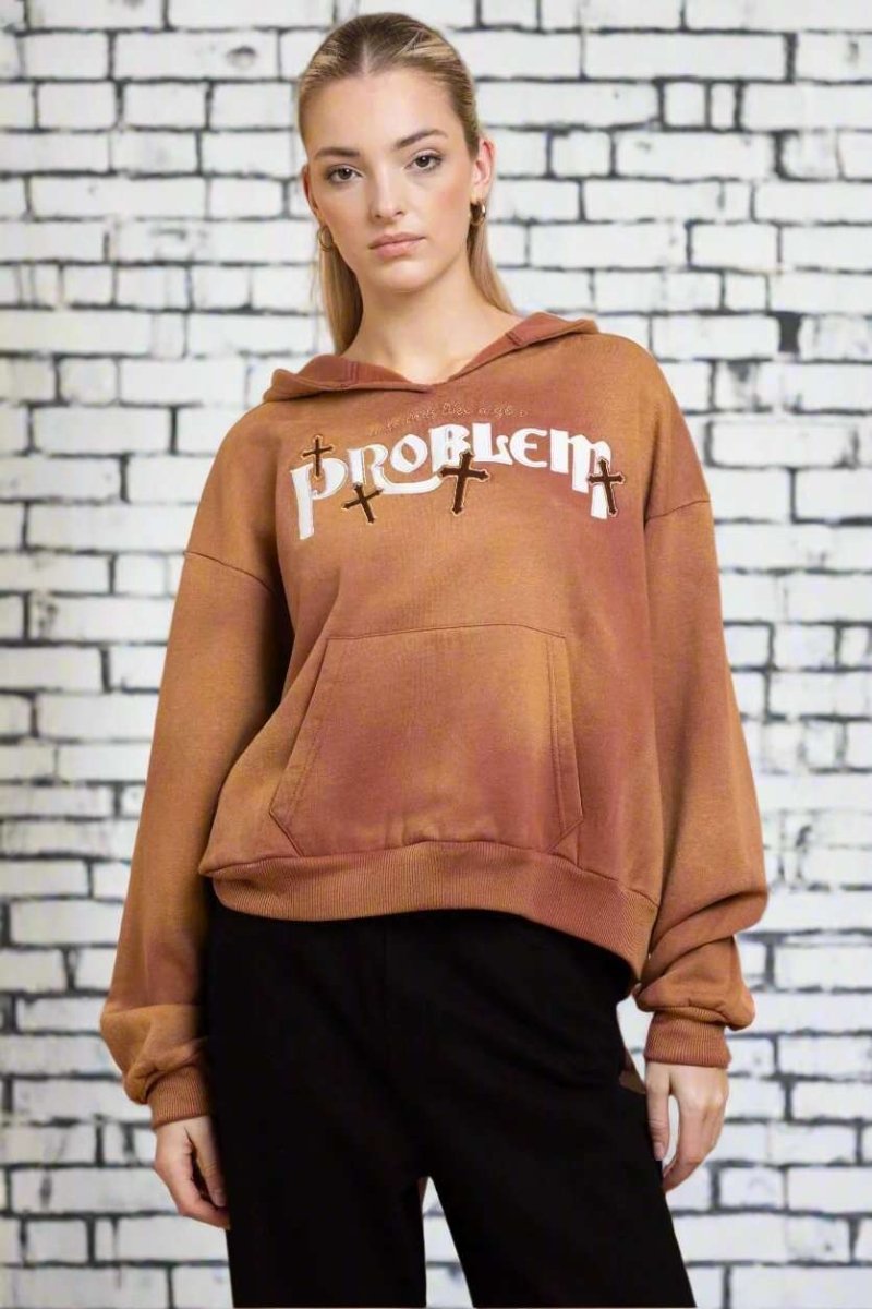 Shop Daisy Street Daisy Street Problem V Neck Hoodie Hoodie for women – premium loungewear and festival fashion at Spoiled Brat