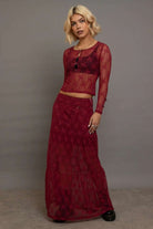 Shop Daisy Street Daisy Street Red Lace Maxi Skirt with Bows Maxi Skirt for women – premium loungewear and festival fashion at Spoiled Brat