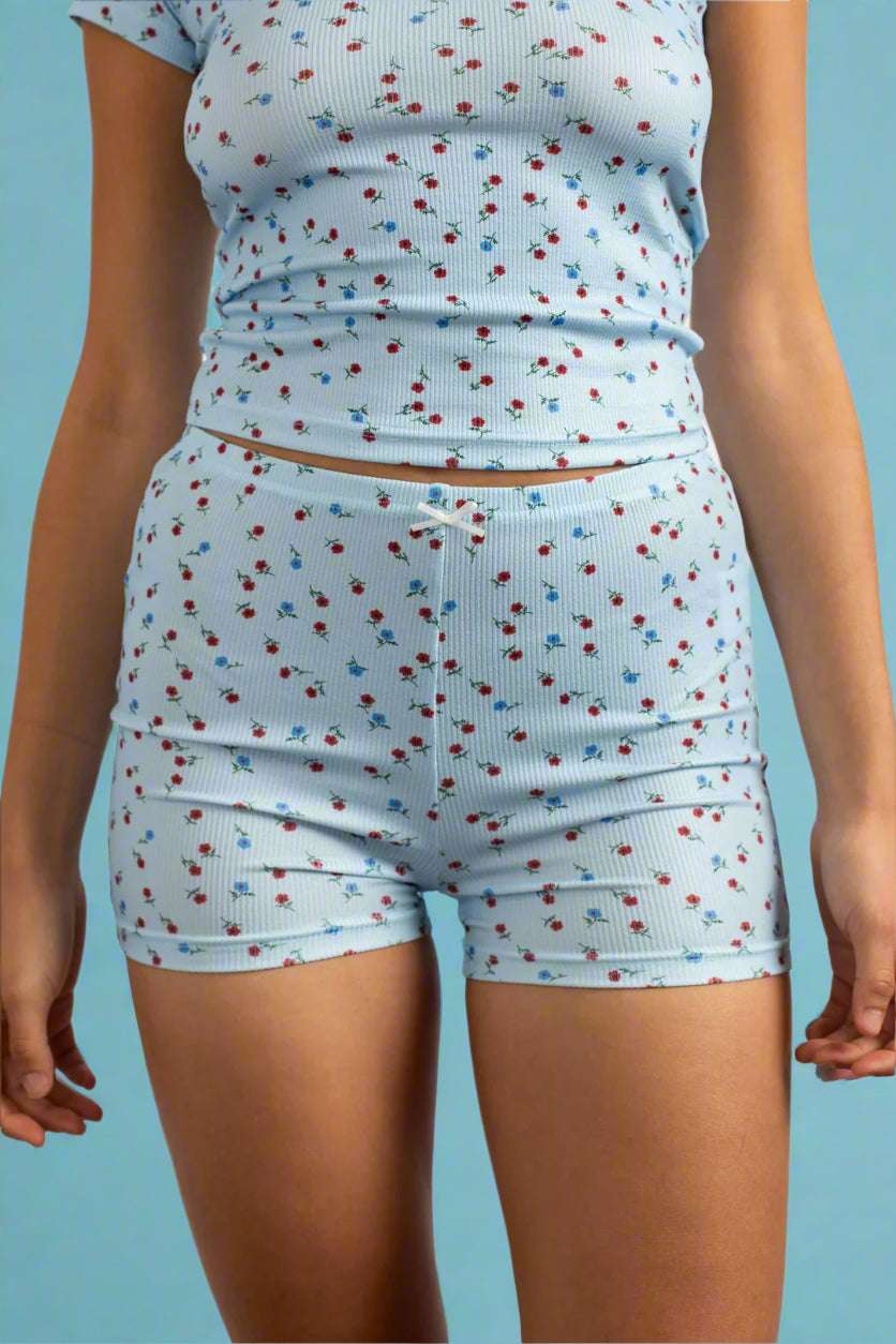 Daisy Street Ribbed Jersey Shorts by Daisy Street – Pyjamas – Blue | Spoiled Brat UK