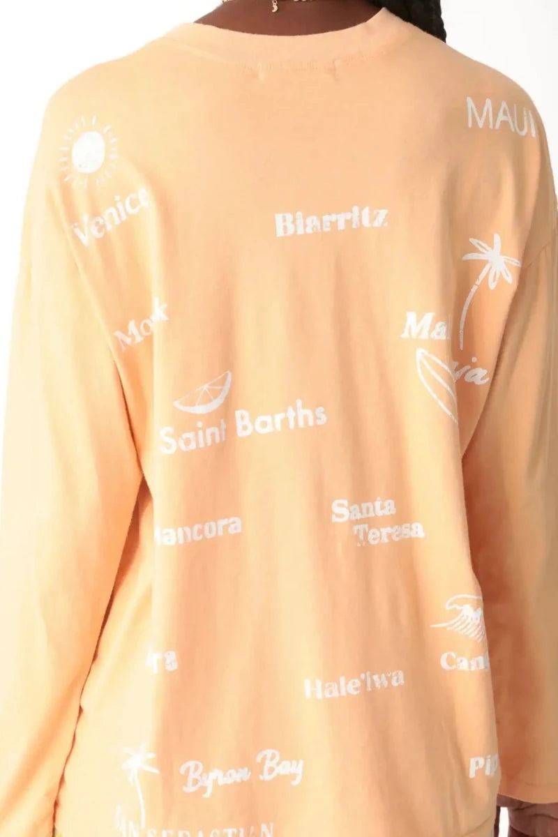 Shop Electric and Rose Electric and Rose Camden Boyfriend Tee - Beach Club Graphic Long Sleeved Top for women – premium loungewear and festival fashion at Spoiled Brat