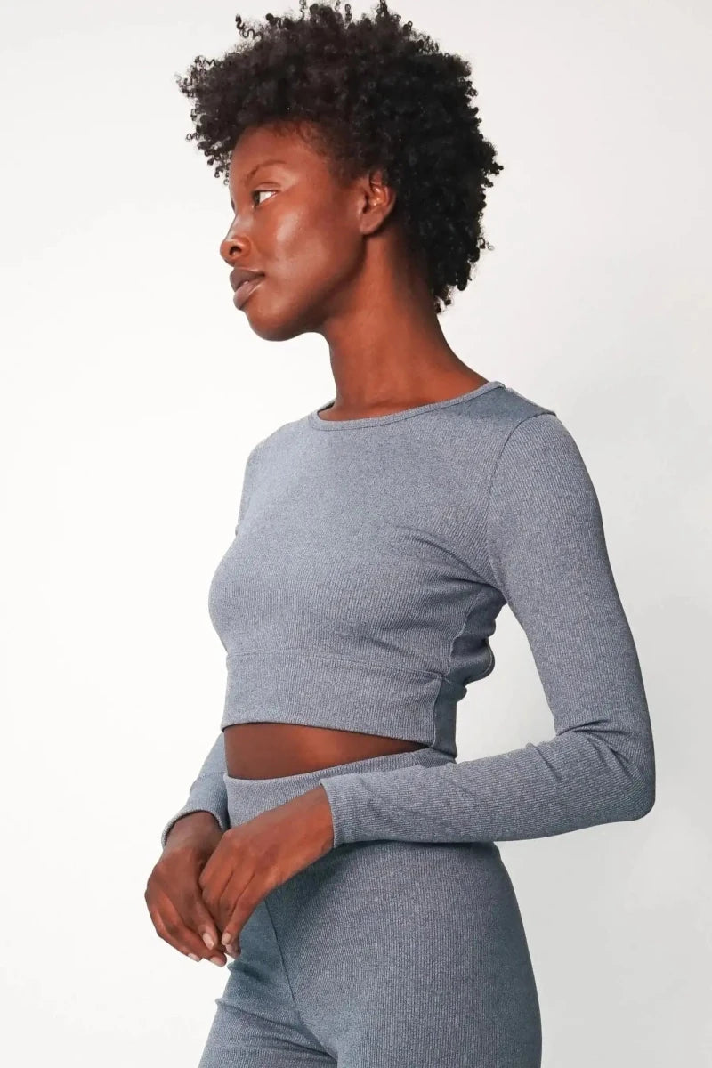 Shop Electric and Rose Electric & Rose Kennedy Rib Crop Top Long Sleeved Top for women – premium loungewear and festival fashion at Spoiled Brat