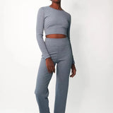 Shop Electric and Rose Electric & Rose Kennedy Rib Crop Top Long Sleeved Top for women – premium loungewear and festival fashion at Spoiled Brat