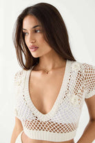 Shop Frankies Bikinis Frankies Bikinis Adaline Crochet Cropped Shirt Crop Top for women – premium loungewear and festival fashion at Spoiled Brat