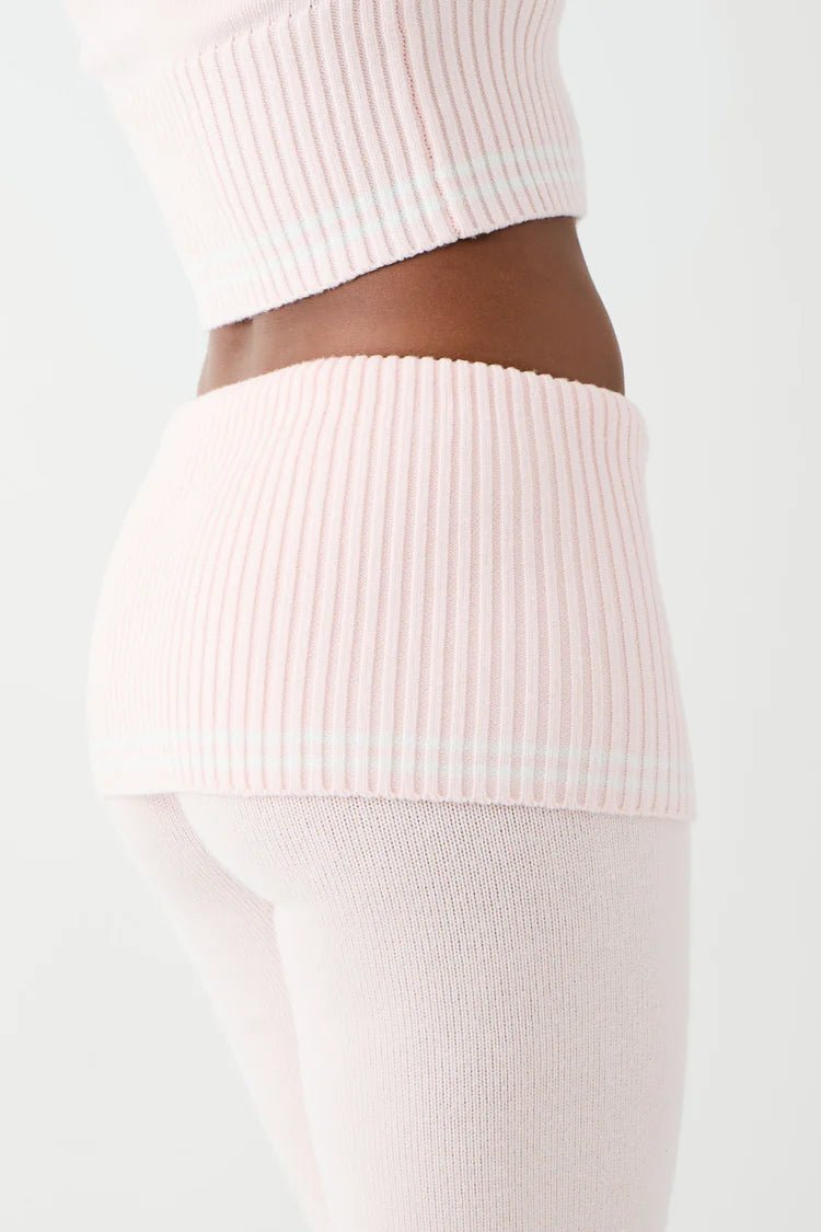 Shop Frankies Bikinis Frankies Bikinis Aimee Cloud Knit Flare Pant in Rosebud Pink Trousers for women – premium loungewear and festival fashion at Spoiled Brat