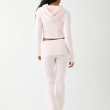 Shop Frankies Bikinis Frankies Bikinis Aimee Cloud Knit Flare Pant in Rosebud Pink Trousers for women – premium loungewear and festival fashion at Spoiled Brat