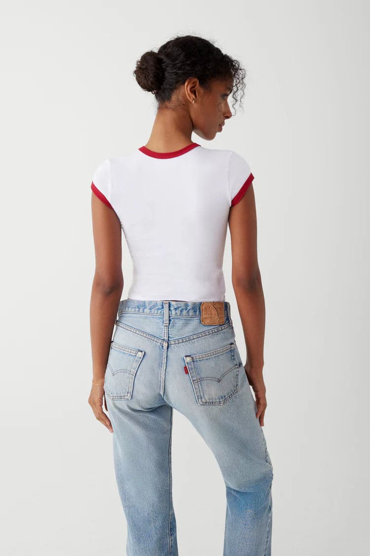Shop Frankies Bikinis Frankies Bikinis Archie Cotton Tee as seen on Madelaine Petsch & Amelia Gray Top for women – premium loungewear and festival fashion at Spoiled Brat