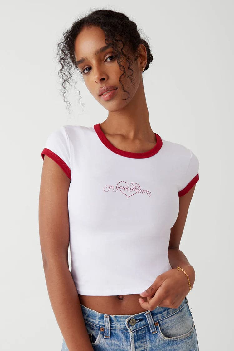 Shop Frankies Bikinis Frankies Bikinis Archie Cotton Tee as seen on Madelaine Petsch & Amelia Gray Top for women – premium loungewear and festival fashion at Spoiled Brat