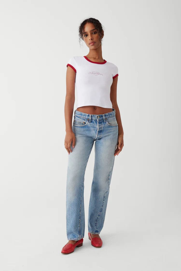 Shop Frankies Bikinis Frankies Bikinis Archie Cotton Tee as seen on Madelaine Petsch & Amelia Gray Top for women – premium loungewear and festival fashion at Spoiled Brat