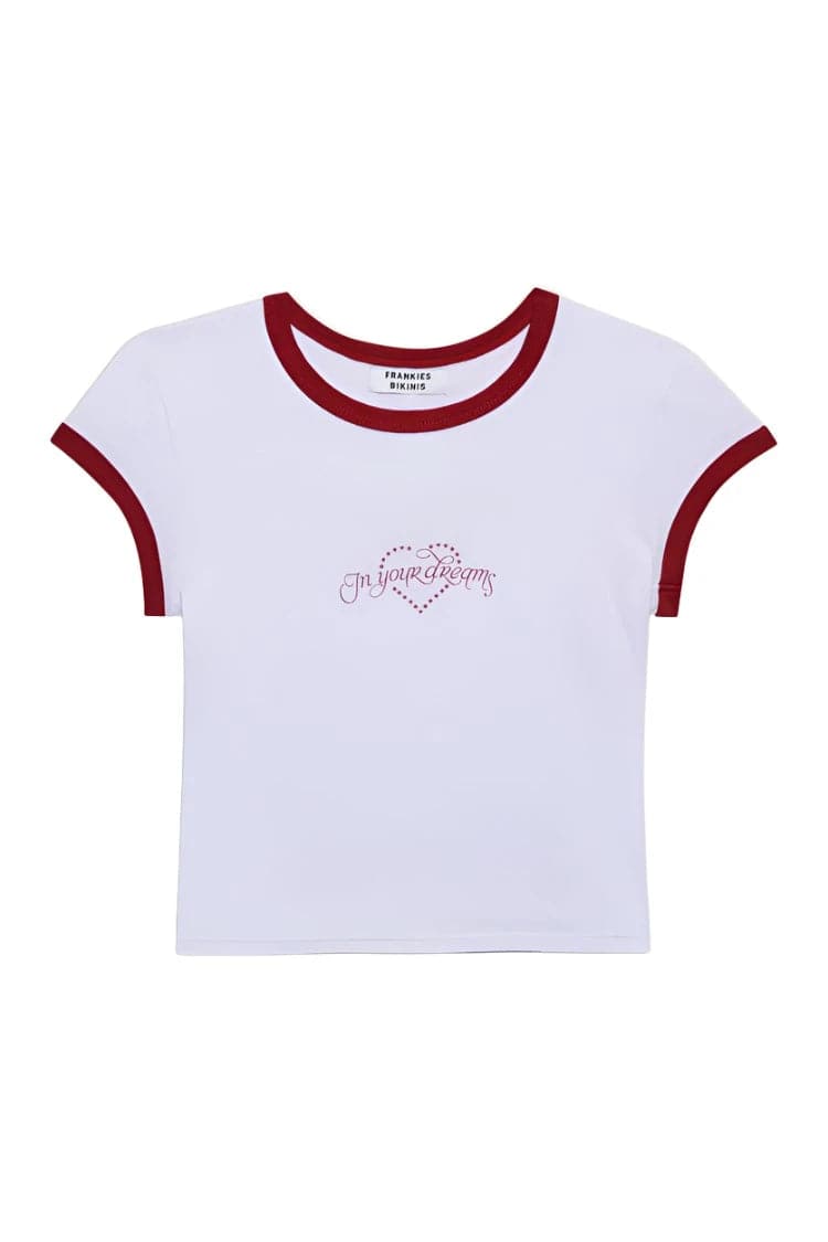 Shop Frankies Bikinis Frankies Bikinis Archie Cotton Tee as seen on Madelaine Petsch & Amelia Gray Top for women – premium loungewear and festival fashion at Spoiled Brat