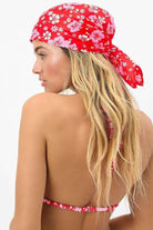 Frankies Bikinis Heidi Satin Floral Head Scarf in Coconut Girl Print Scarf by Frankies Bikinis as seen on celebrities
