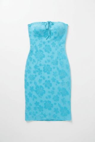 Shop Frankies Bikinis Frankies Bikinis Hope Strapless Terry Dress in Blue Isle Midi Dress for women – premium loungewear and festival fashion at Spoiled Brat