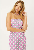 Frankies Bikinis Hope Strapless Terry Dress in Pink Daisy Midi Dress by Frankies Bikinis as seen on celebrities