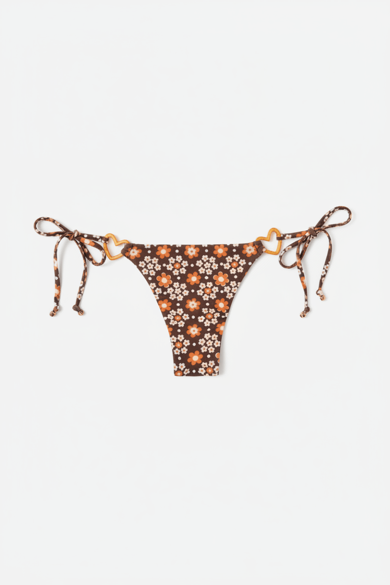 Shop Frankies Bikinis Frankies Bikinis Kailyn Floral String Bikini Bottom in Brown Buttercup Bikini Bottoms for women – premium loungewear and festival fashion at Spoiled Brat