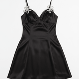 Shop Glamorous Glamorous Black Rhinestone - Flower Corset Mini - Dress Evening Dress for women – premium loungewear and festival fashion at Spoiled Brat