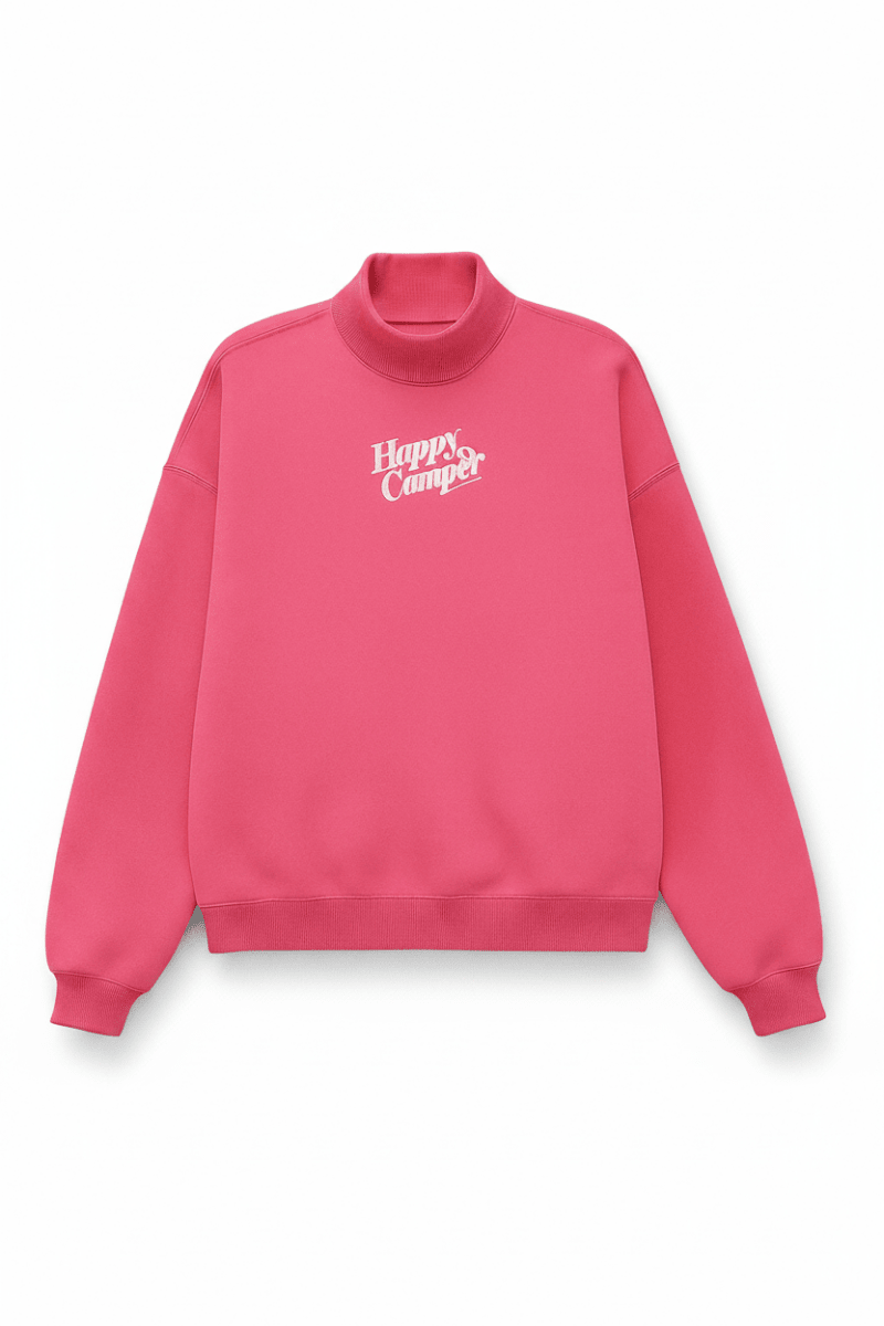 Shop Happy Camp3r Happy Camp3r Hot Pink Mockneck Sweatshirt Sweater for women – premium loungewear and festival fashion at Spoiled Brat