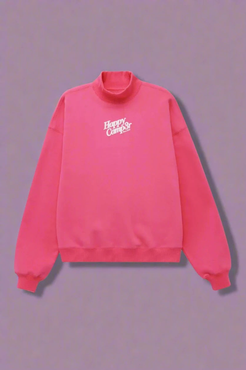 Shop Happy Camp3r Happy Camp3r Hot Pink Mockneck Sweatshirt Sweater for women – premium loungewear and festival fashion at Spoiled Brat