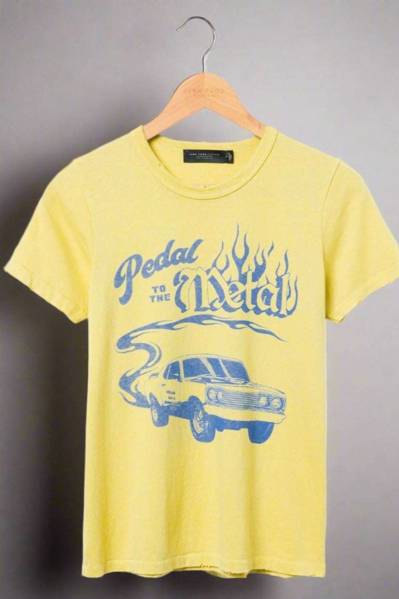 Shop Junk Food Junk Food Pedal to the Metal Tee T-Shirt for women – premium loungewear and festival fashion at Spoiled Brat