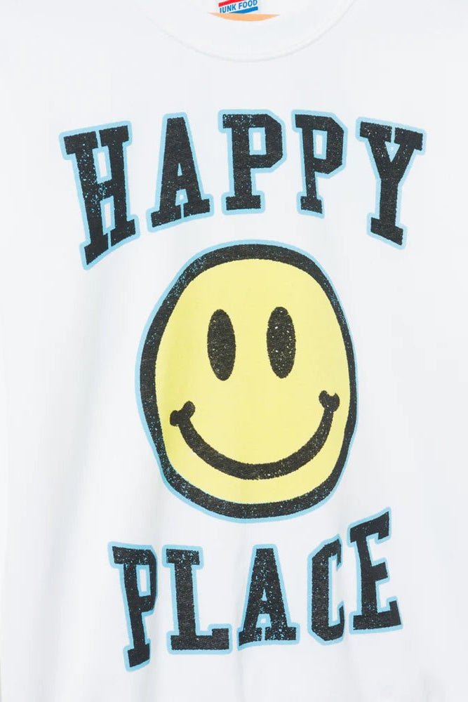 Shop Junk Food Junk Food Womens Happy Place Flea Market Fleece Sweater T-Shirt for women – premium loungewear and festival fashion at Spoiled Brat