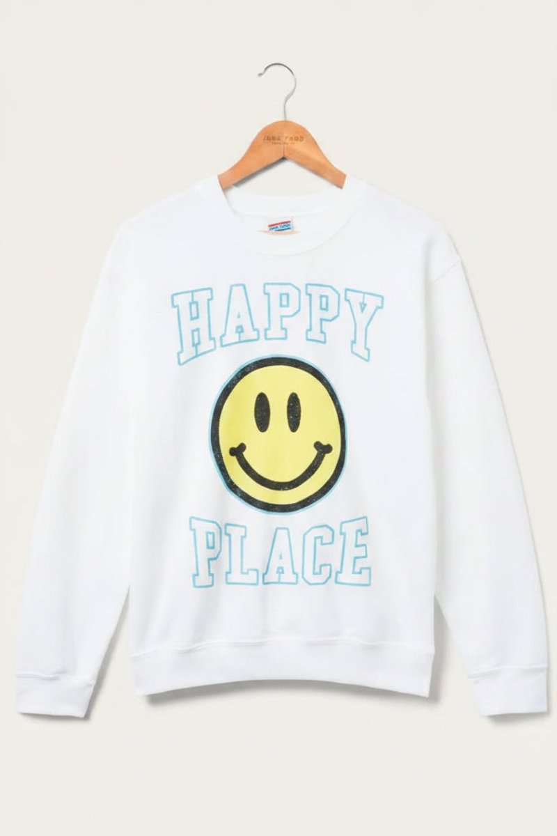 Shop Junk Food Junk Food Womens Happy Place Flea Market Fleece Sweater T-Shirt for women – premium loungewear and festival fashion at Spoiled Brat
