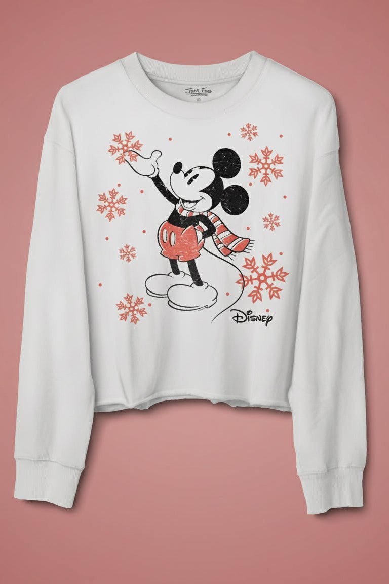 Shop Junk Food JUNKFOOD Disney Mickey Snowflake Christmas Jumper Jumper for women – premium loungewear and festival fashion at Spoiled Brat